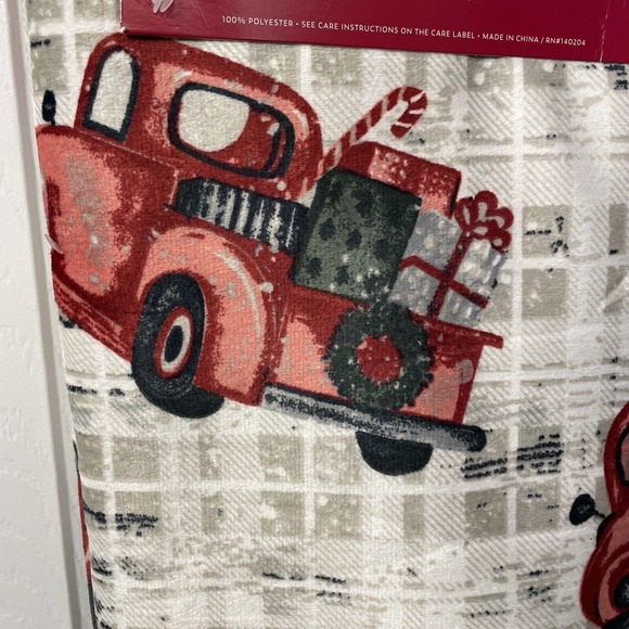 RED TRUCKS Plaid 50x70 Throw Blanket Christmas Tree by Dream Home Sherpa Back - Picture 7 of 10